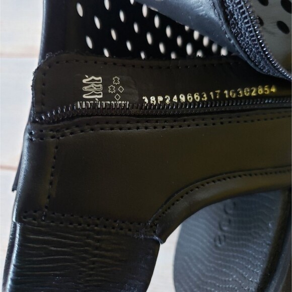 ECCO Freja Wedge Leather Sandal Bootie Ankle Boot Open Toe Laser Cut Black - Picture 13 of 16